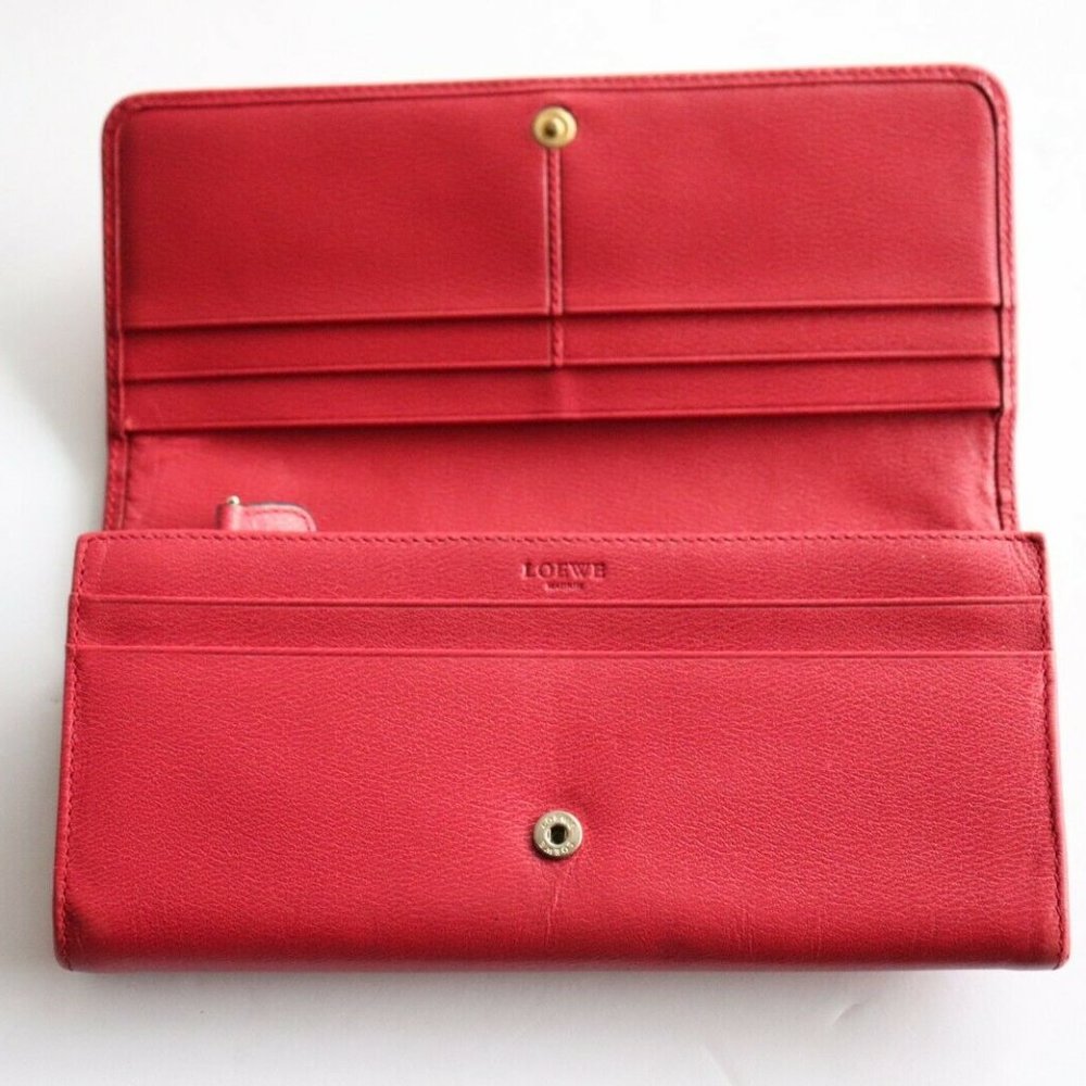 Loewe Women's Small Red Wallet Continental Card Holder Leather Snap Closure Bag - Picture 2 of 10